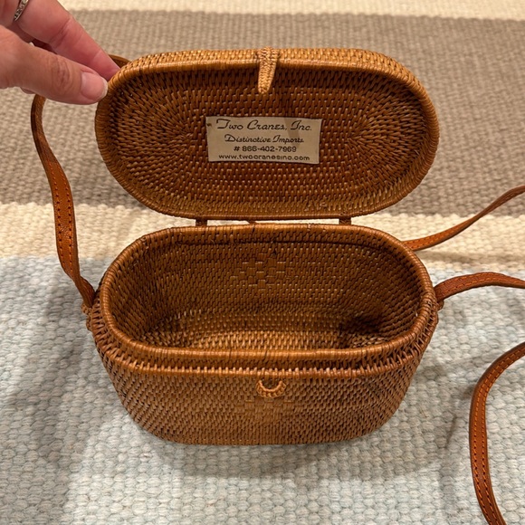 Oval Rattan Bag With Leather Strap - Bohemian Crossbody Bag - Straw Woven Bag - Picture 6 of 14